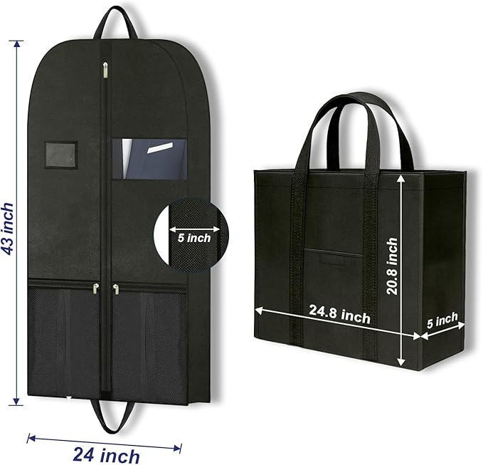 Heavy Duty Clothing Storage Garment Bag, Large Zippered Garment Bags for Hanging Clothes, Breathable Travel Garment Bags for Long Dresses and Suits, Hanging Garment Bags for Closet Storage 43 inches