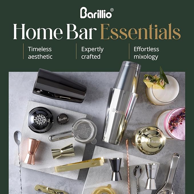 Barillio Bartender Kit Bag with Black Cocktail Shaker Set - Waxed Canvas, Traveling Bar Tools Bag with 17-Pc Cocktail Kit - Travel Mixology Bartending Kits - Mobile Bar Roll with Strap & Accessories