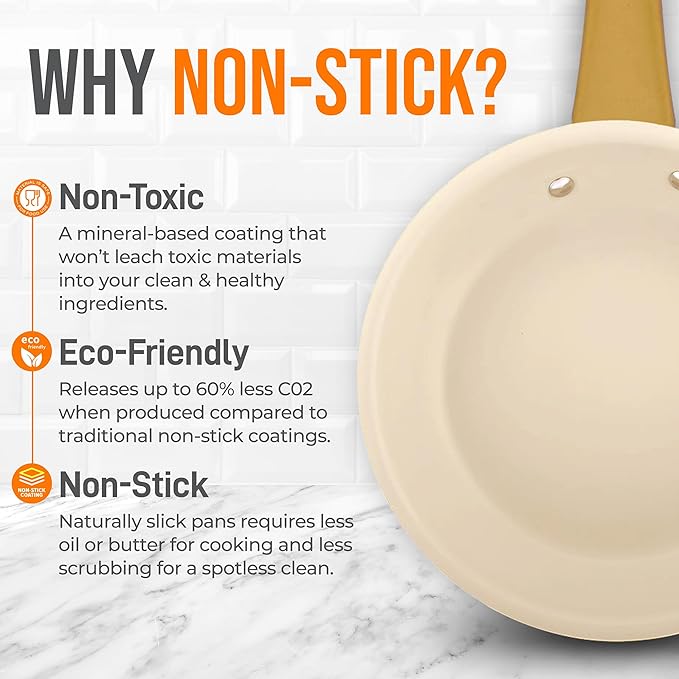 NutriChef 8 Inch Small Ceramic Coated Frying Pan - Nonstick Skillet with Silicone Handle, Easy to Clean, Even Heat Distribution, Compatible with Gas, Electric, Induction, Ceramic & Counter Cooktops