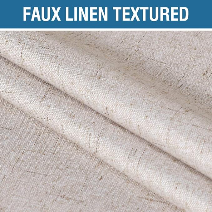 H.VERSAILTEX 100% Blackout Curtains for Bedroom 96 Inches Long Grommet Linen Face Full Light Blocking Curtain Drapes for Living Room Thermal Linen Look Curtains 2 Panels Set, 52" W x 96" L, Natural