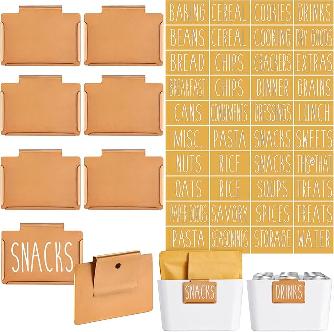 Talented Kitchen Labels for Storage Bins & Holders - 8-Pack Bronze Metal Holders & 40-Piece Set, 2 x 3.5 in - Clip-On Basket & Pantry Labels for Kitchen Organization