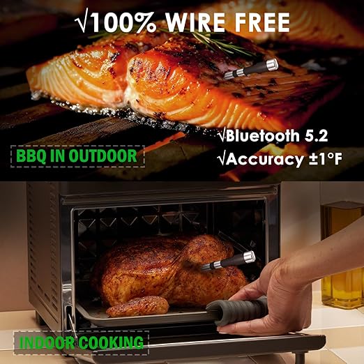 Wireless Meat Thermometer, 800Ft Bluetooth Thermometer for Turkey Beef Lamb, Meat Thermometer Digital Wireless for Rotisserie Sous Vide BBQ Oven Smoker Cooking Thermometer