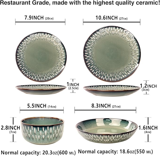 Dinnerware Sets 16 Pieces - Round Reactive Glaze Tableware - Kitchen Dinnerware Porcelain Crockery with Dinner Plate, Bowl and Soup Plate Service for 4, Microwave Dishwasher Safe, Set No.1