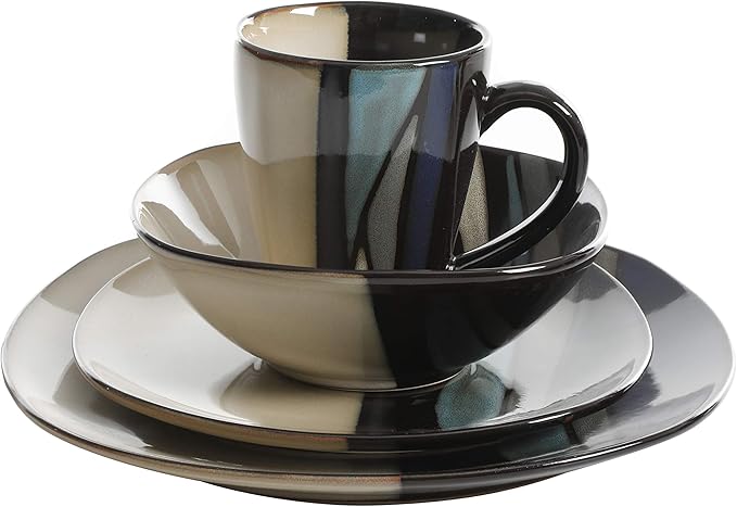 Gibson Elite Althea 16-Piece Teal Reactive Glaze Dinnerware Set – Service for 4, Durable Stoneware Plates and Bowls