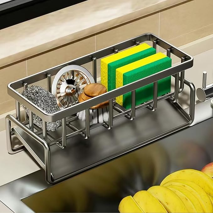Sponge Holder for Kitchen Sink, Caddy Storage Rack Organizer Countertop Rustproof, Soap Dispenser Kitchen Organizers and Storage
