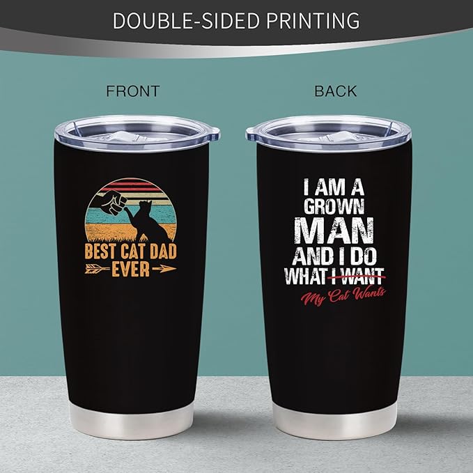Cat Dad Gifts for Men, Christmas Gifts for Cat's Daddy, Funny Gift for Cat Lovers, Best Cats Dad Ever Gift, 20 oz Stainless Steel Tumbler