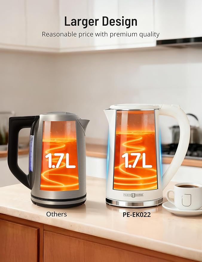 Electric Kettle Temperature Control, PARIS RHÔNE 1.7L Electric Kettle, 4H Keep Warm Water Boiler with 6 Presets, LED Screen Electric Kettles for Boiling Water, Boil-Dry Protection, BPA Free
