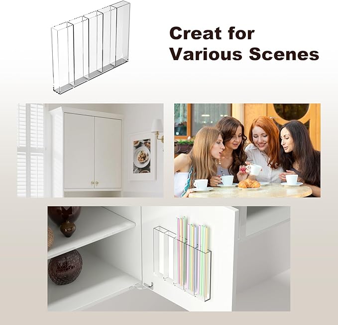 Straw Holder for Cabinet Door, Clear Acrylic Straw Holder Fits Different Lengths, Fully Enclosed Design for Neat Cabinet Organization