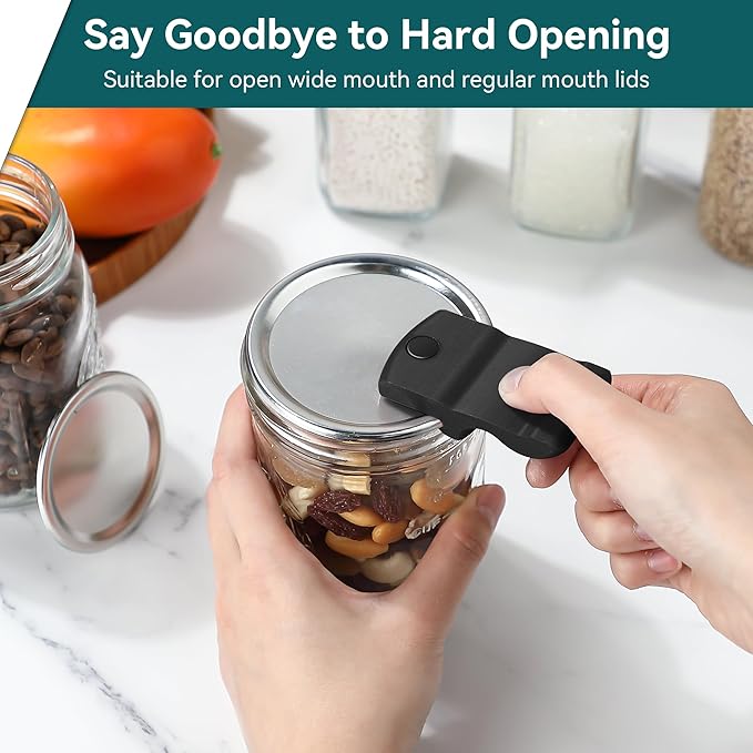 2 Pack Canning Jar Opener with Magnets, Mason Jar Opener For Canning Lids, for Regular and Wide Mouth Lids, Powerful Magnet for Easy Refrigerator Storage, Releases Vacuum Seal(Black)