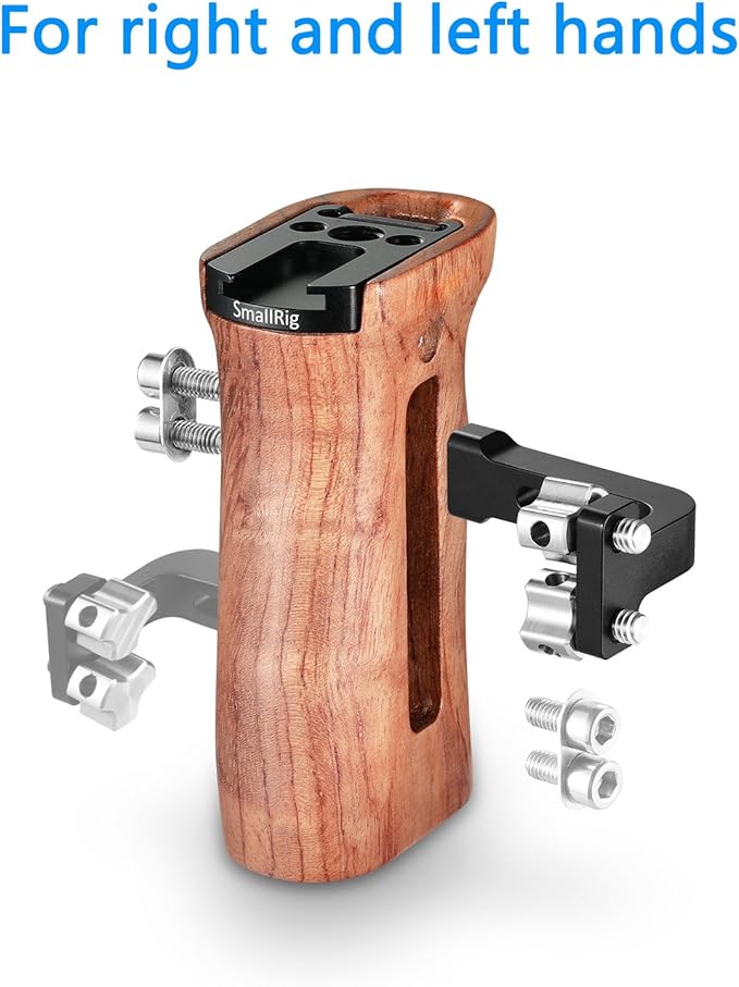 SmallRig Wooden Side Handle with 1/4''-20 Screws, Max. Load 15kg/33lbs, Up and Down Adjustable, for Left or Right Hand