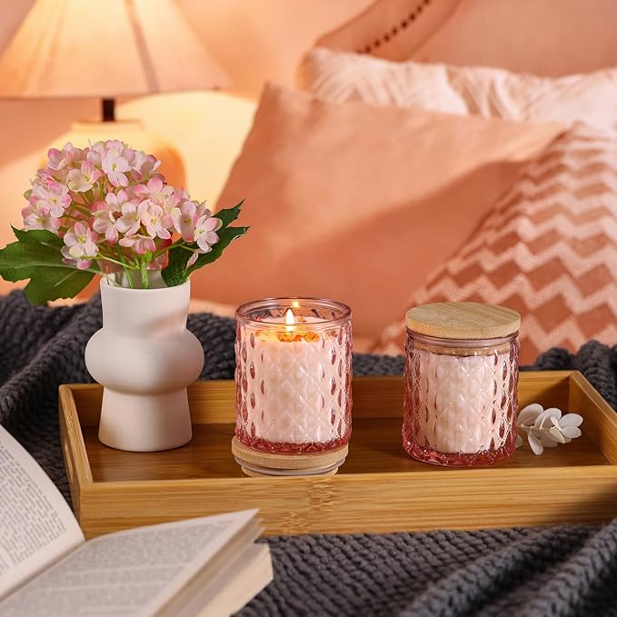 2 Pack Rose Scented Candles for Home Decor, 6.5oz Natural Soy Wax Aromatherapy Jar Candles, Housewarming Gift for Women