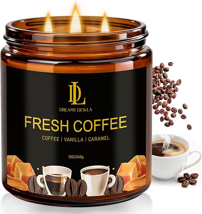 Fresh Coffee Scented Candle, 12oz 60 Hour Long Lasting Candles, Large 3 Wick Natural Soy Candles for Home Scented, Candle Gifts for Women Men