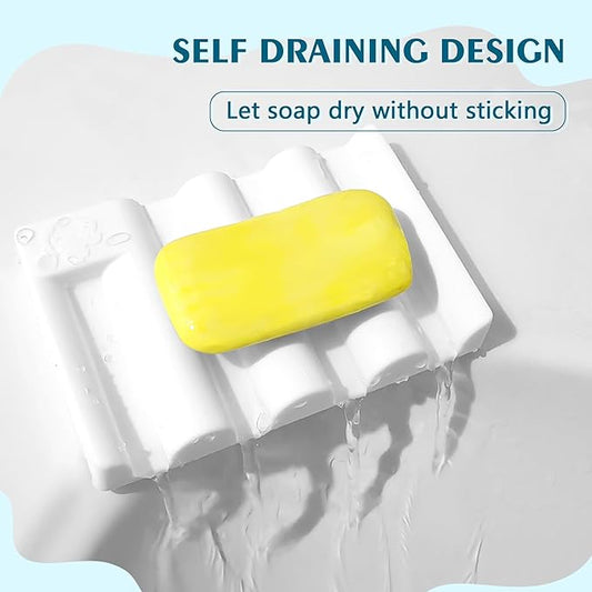 Silicone Soap Dish, Self Draining Soap Holder Perfect for Shower, Bathroom Sink, Kitchen Sink & Travel, Non-Slip Bar Soap Holder Extend Soap Life, Keep Soap Bars Dry Clean & Easy Cleaning (White-2PCS)