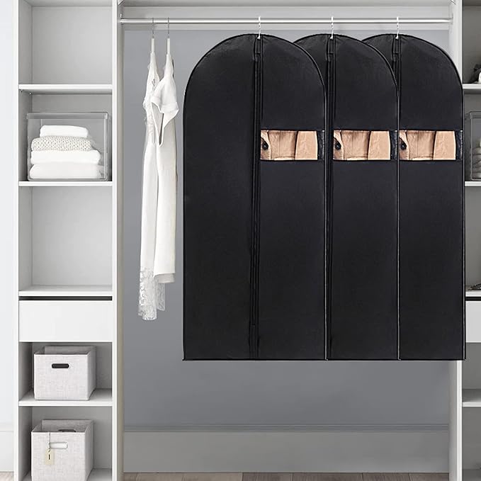 Garment Bag, 24'' x 43'' Suit Bag, 4 Packs, Dress Bags for Gowns, Garment Bags for Travel, Travel Garment Bag, Garment Bags for Hanging Clothes, Washable Suit Cover for Suits, Coats (Black)