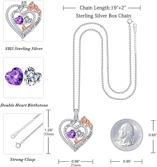 Iefil Christmas Gifts for Wife Women - 925 Sterling Silver Double Birthstone Necklace, Anniversary Birthday Gifts for Women, Jewelry Gift for Wife Girlfriend Mom Her
