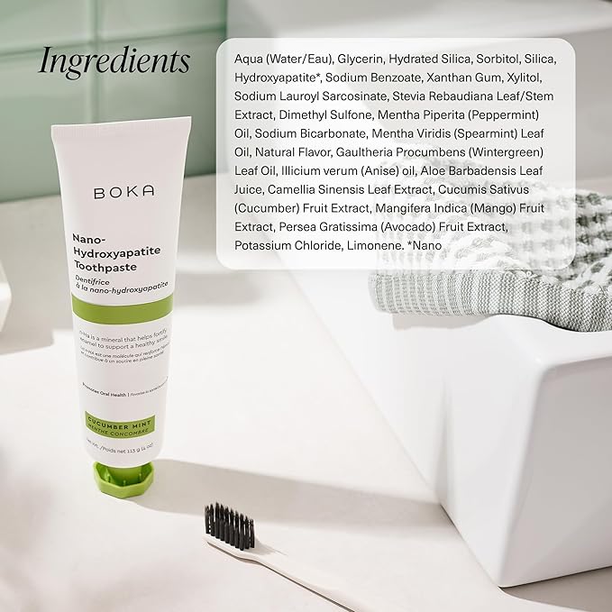 Boka Fluoride Free Toothpaste, Nano Hydroxyapatite Toothpaste, Appropriate for Sensitive Teeth - for Adult, Kids Oral Care - Cucumber Mint Flavor, 4 Fl Oz 1Pk US Manufactured