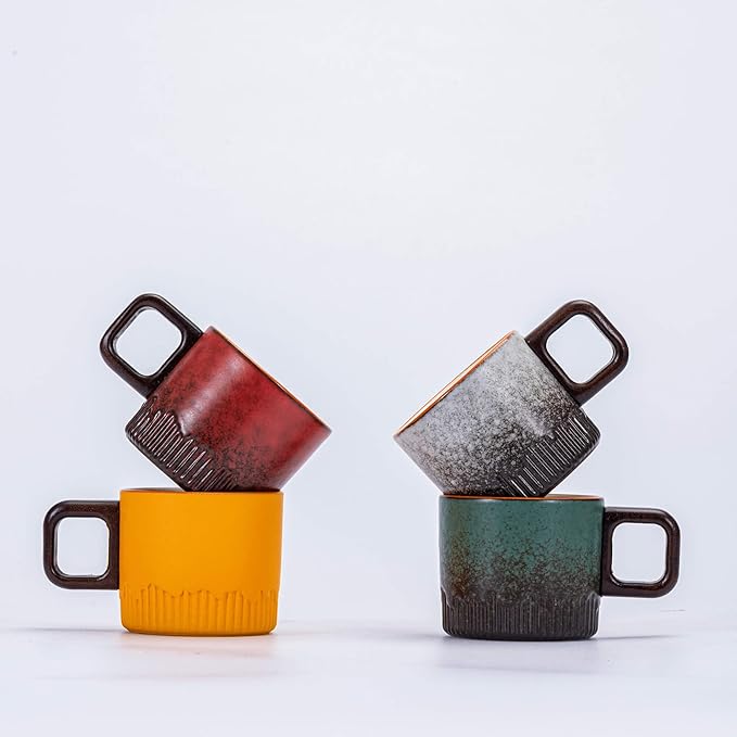 Espresso Cups Set of 2, 2 oz Ceramic Espresso Cups, Demitasse Cups for Tea or Coffee (Yellow)