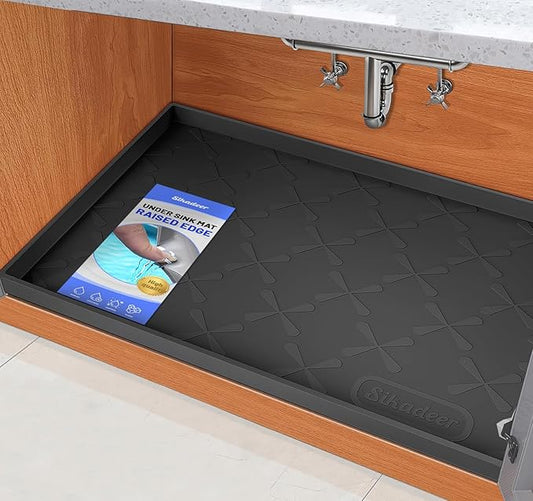 SIKADEER 34" x 19" Under Sink Mat Waterproof, Silicone Mat Kitchen Drawer Shelf and Cabinet Liner, Sink Protector for Kitchen Organizers and Storage, Boot Tray Pet Food Mats