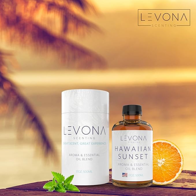 Levona Scent Essential Oil - Fresh Aroma for Home, Office, Hotel & Spa, Perfect in Humidifiers and Diffusers, Luxury Fragrance, with Mandarin Citrus & Grape Notes - 500ml/ 17 fl oz, Hawaiian Sunset