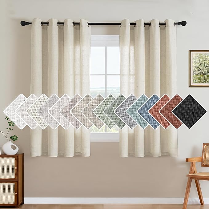H.VERSAILTEX Elegant Natural Linen Blended Energy Efficient Light Filtering Linen Textured Curtains/Nickel Grommet Semi Sheer Window Treatments Panels/Drapes (Set of 2, Ivory, 52" x 54")
