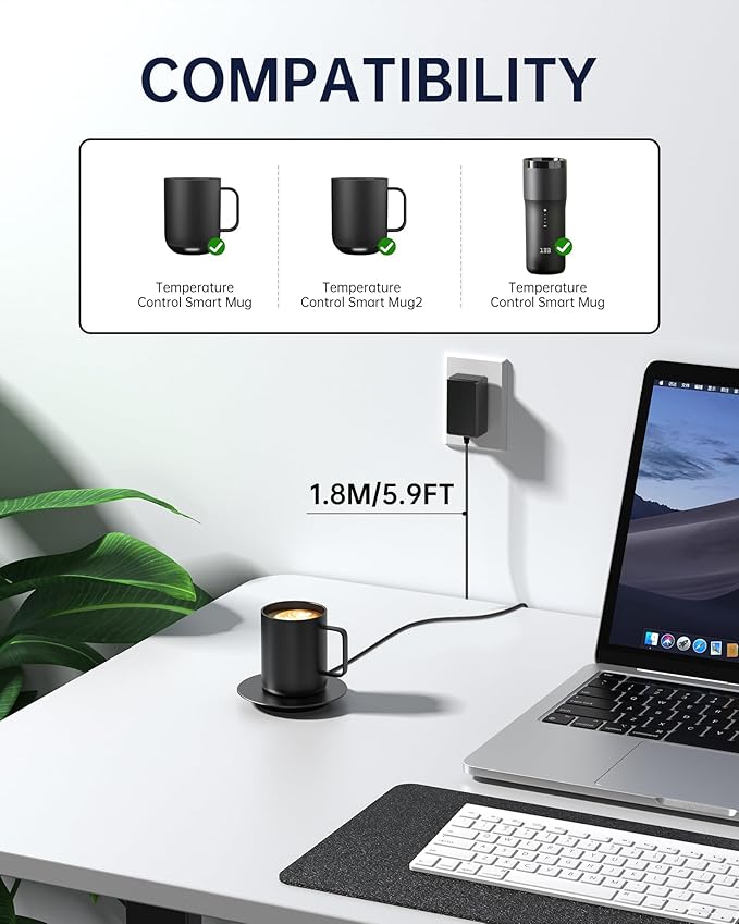 WUKUR Charging Coaster 2 Compatible with Temperature Control Mug 2, Smart Mug Charger for Smart App-Controlled Temperature Travel Mug