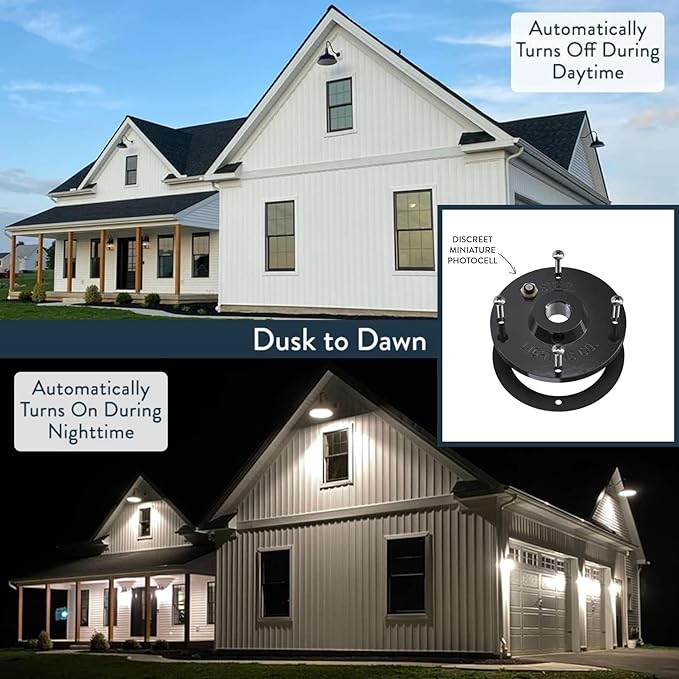 Steel Lighting Co. | Dusk to Dawn | Gardena Barn Light | Outdoor Wall Mounted | 16" Dome | Upslope Gooseneck | Farmhouse Light Made in America | Dark Bronze Exterior/White Interior