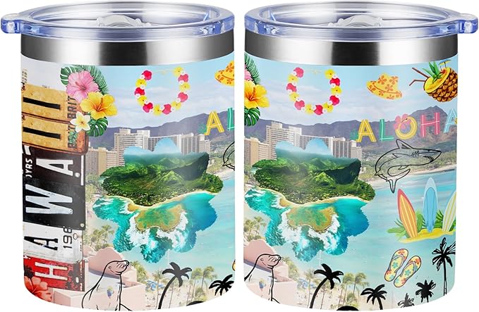 12oz Coffee Mug Hawaii State Insulated Coffee Cups, United States Map Travel Mug Landmark, Birthday Gifts Cute Mugs with Lid and Straw Mothers Day Gifts