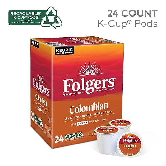 Folgers Lively Colombian K-Cup Single Cup for Keurig Brewers, 24 Count (Packaging May Vary)