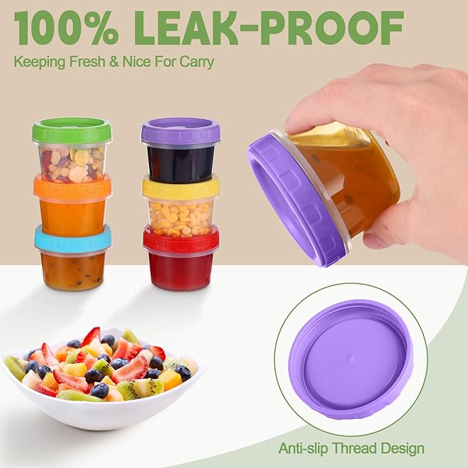 4 oz Small Plastic Containers with Lids, 12 Pack Stackable Small Freezer Container, Reusable 1/2 Cup Food Containers for Snack Puree Fruit, with Pen and Brush, Microwave & Dishwasher Safe