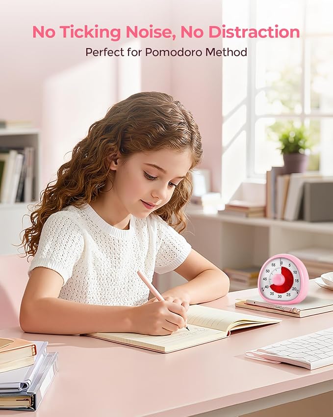 Rechargeable Visual Timer for Kids, Adjustable Volume & Alarm Duration, Silent Pomodoro Timer for Classroom, 60 Minutes Countdown Timer for Kitchen, Gym, Study, ADHD Autism Toddler(Green)