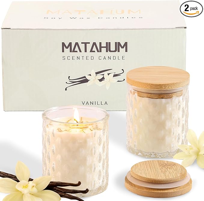 2 Pack Vanilla Scented Candles for Home Decor, 6.5oz Natural Soy Wax Aromatherapy Jar Candles, Housewarming Gift for Women