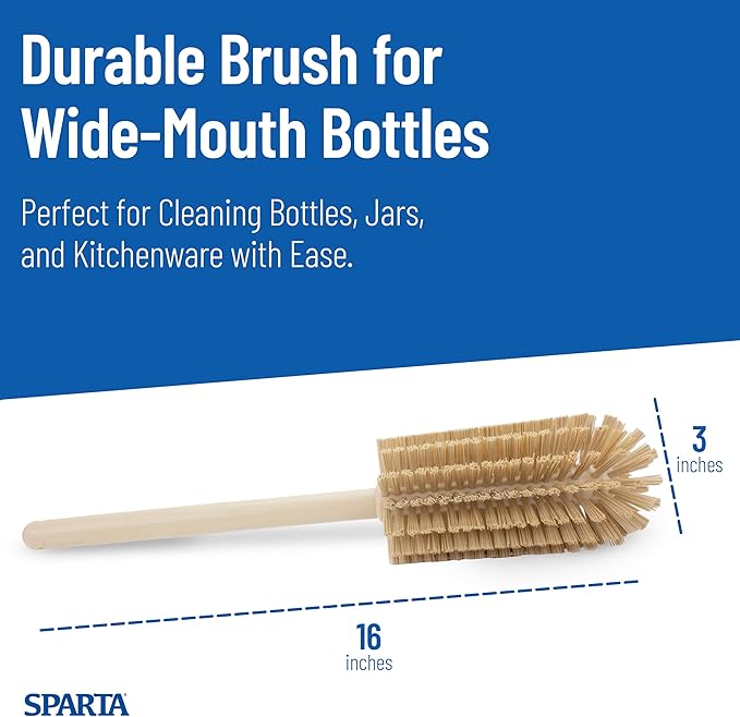 SPARTA Scrub Brush Bottle Brush, Dishwasher Safe Brush with Hanging Hole for Cleaning, Plastic, 16 Inches, Tan