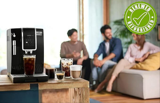 De'Longhi Dinamica Automatic Coffee & Espresso Machine, Iced-Coffee, Burr Grinder (Black) (Renewed)