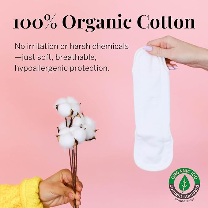 Pixie Cotton Cloth Pads for Feminine Care - 100% Organic Reusable Pads - Ranked 1 for Softest Menstrual Sanitary Napkins - Machine Washable & Includes Free Wet Bag - Menstrual Liner (Regular)