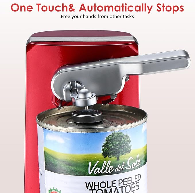 Davivy Electric Can Opener, One Touch Lid Opening, Removable Stainless Steel Cutter and 3-in-1 Design, with Sharpener and Bottle Opener, Red (Red)
