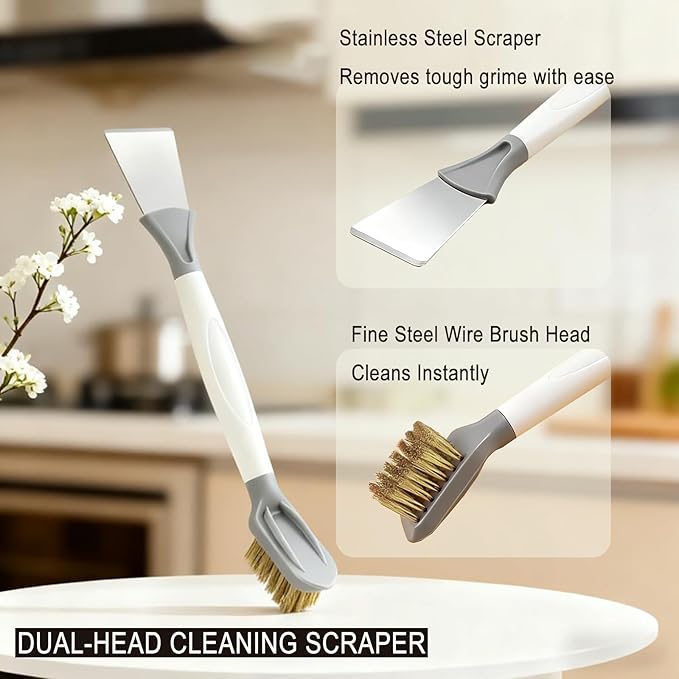 2-Piece Kitchen Brush Set Handheld Dish Cleaning Brush and Dual-Head Cleaning Tool for Pots, Pans, Sinks, Stubborn Grease, Stovetops, and Burnt-On Residue