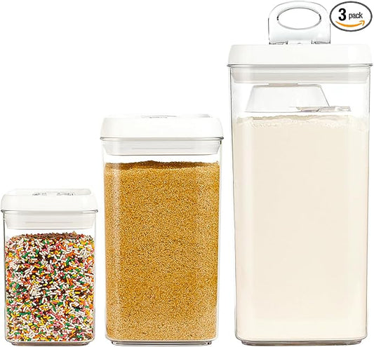 Felli Flip Tite Acrylic Food Storage Container with Lid 6” XL Air Tight Ring Seal Flip Top, Plastic Kitchen Baking Canister for 5 lb Flour Sugar Rice Protein Powder Pantry Organizer (Nest-L, White)