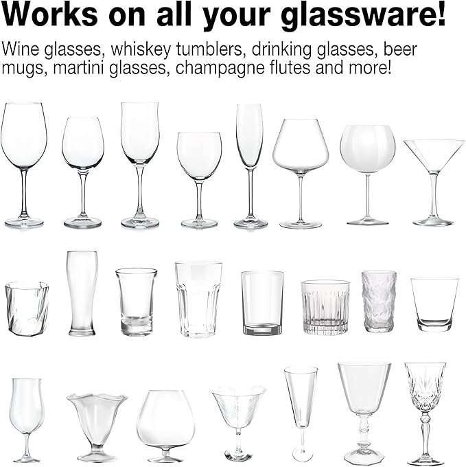 Home Glassware Polisher, World's First Affordable Spinning Glass Polisher, 600 RPM Dries, Polishes, All Glasses, Wine, Bar, Drinking, Wet/Dry, For Sparkling Glassware, Black, Classic Matte