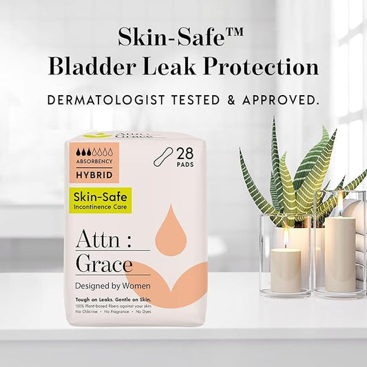 Attn: Grace Hybrid Incontinence Pads for Women, 28-Pack - High Absorbency, Breathable, Plant-Based - Incontinence Pads for Light Bladder Leaks & Sensitive Skin