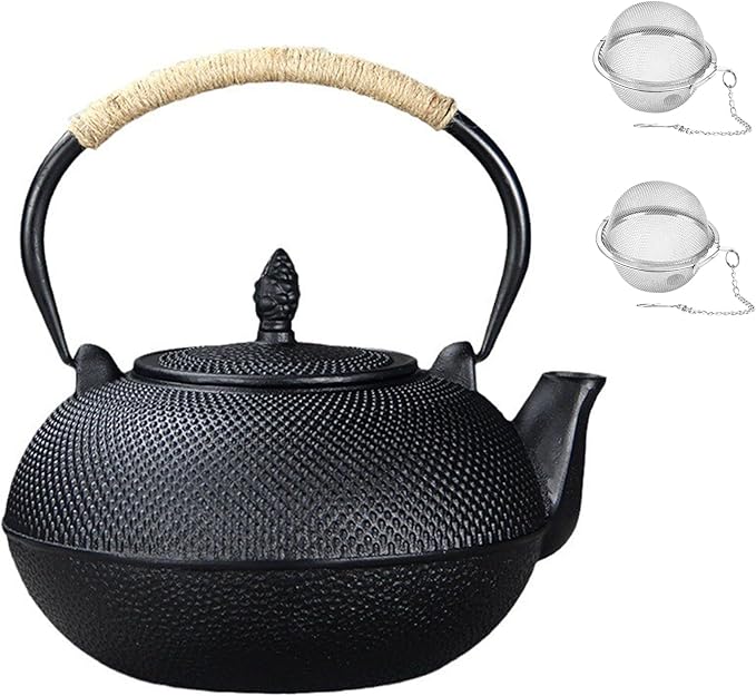 YJX 101 fl oz Extra Large and Heavy Cast Iron Teapot for Stovetop Safe, Black Tea Kettle with Stainless Steel Tea Balls for Loose Tea, Cast Iron Tea Pot for 6 to 10 People, 3000ml Japanese Tetsubin
