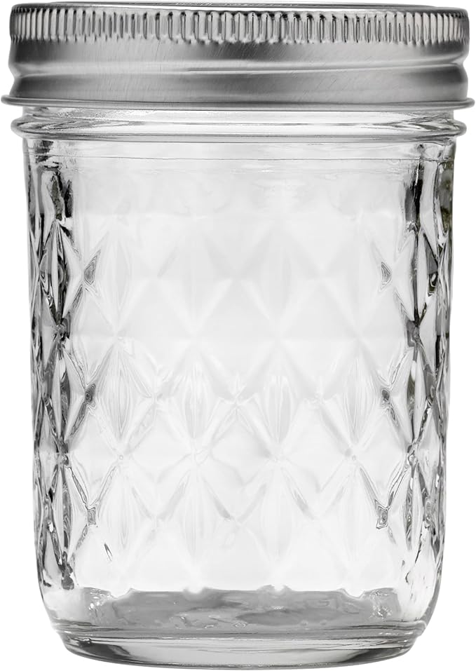 Ball Regular Mouth Quilted Crystal Glass Mason Jars with Lids and Bands, Used for Canning, Pickling, Juice, Jam, Jelly, Half Pint Size (Pack of 4)