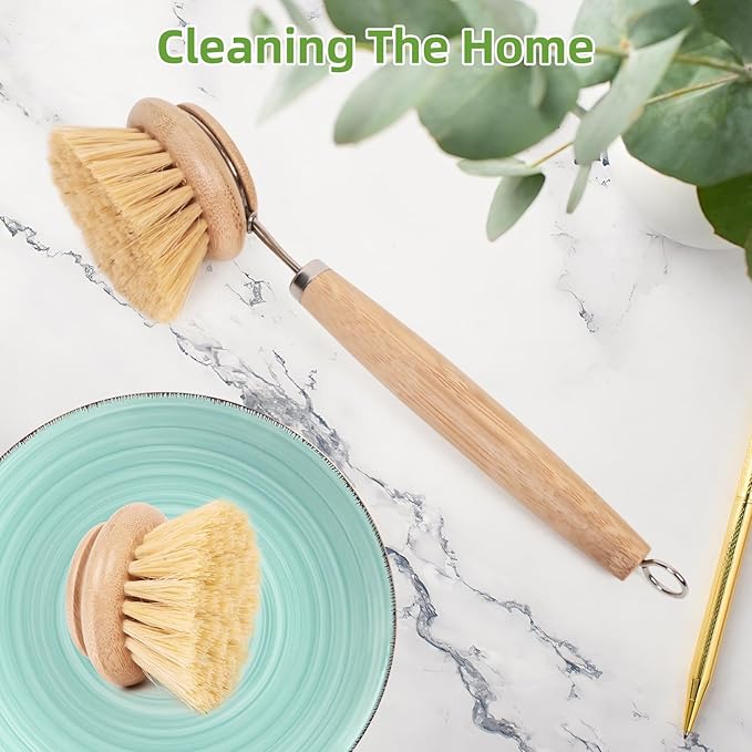 Bamboo Dish Brush - Bamboo Dish Scrubber,Sustainable & Biodegradable, Dish Scrub Brush for Cleaning Kitchen Utensils(Soft Bristles)