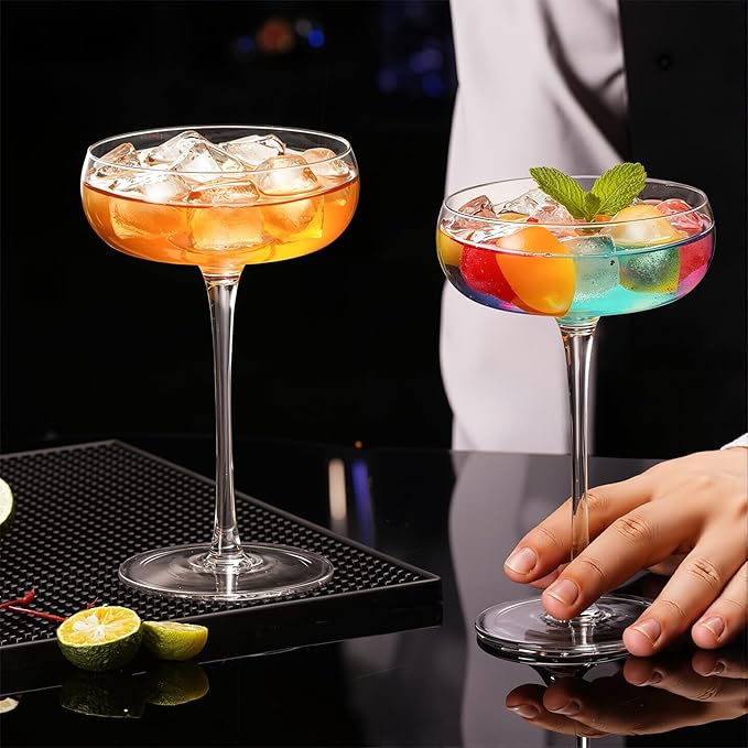 KAMMAK Martini Glasses Set of 2, 8.12 oz Clear Crystal Cocktail Glasses with Stem, Reusable Cocktail Glassware for Wedding Birthday Party, Bar, Margarita, Whiskey, Gin, Tequila, Zhuofan 2065