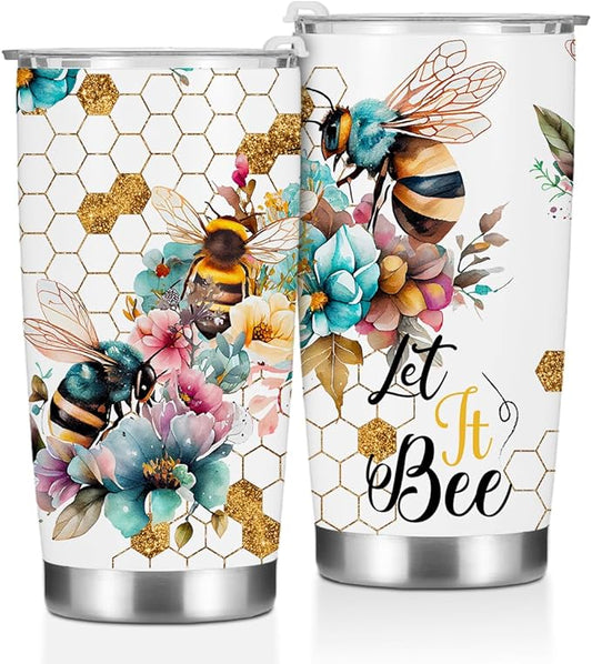 Inspirational Gifts for Women Men Bee Tumbler, Positive Bee Gifts for Coworker Boss Friends Sister Birthday Christmas, Coffee Mug Stainless Steel Vacuum Insulated Double Wall Travel Cup with Lid, 20oz