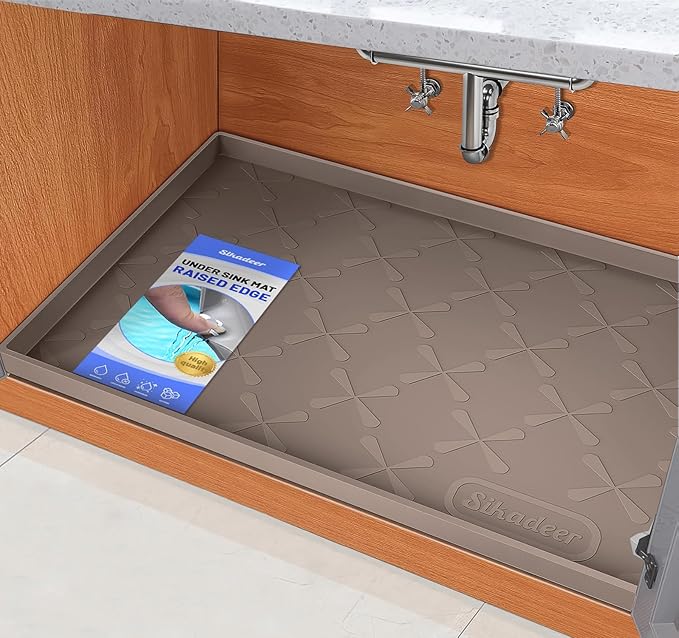 SIKADEER 28" x 22" Under Sink Mat Waterproof, Silicone Mat Kitchen Drawer Shelf and Cabinet Liner, Sink Protector for Kitchen Organizers and Storage, Boot Tray Pet Food Mats