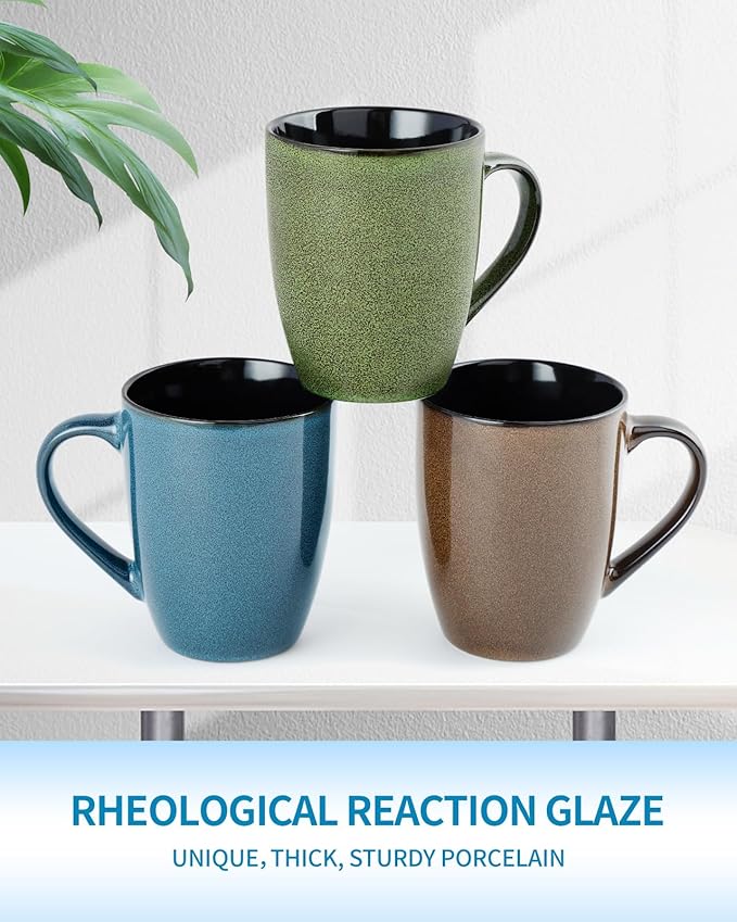 Ceramic Mugs 12oz,Large Ceramic Coffee Cups for Men, Women, Dad, Mom, Modern Coffee Mugs With Handle For Tea,Latte,Cappuccino,Cocoa. (green and brown 4pack)