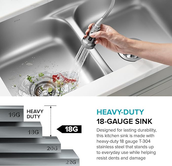 KRAUS Premier 32-inch Undermount 60/40 Double Bowl with Low Divider 18-Gauge Stainless Steel Kitchen Sink with Strainers (x2), KBU24