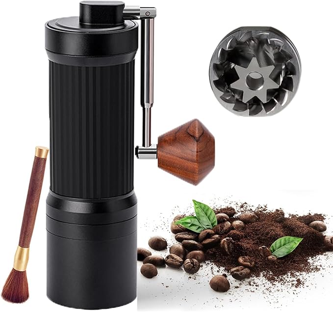 Black Portable Manual Coffee Grinder with CNC Stainless Steel Conical Burr, 48 Adjustable Settings Hand Coffee Grinder with 30g Capacity for Espresso, Travel, Pour Over, French Press(Black)