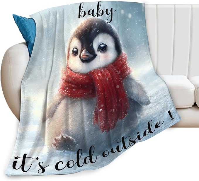 Penguin Blanket Gifts for Girls Boys Throw Cozy Plush Fleece Flannel Lightweight Fuzzy Party Blankets for Women Men 80"X60"