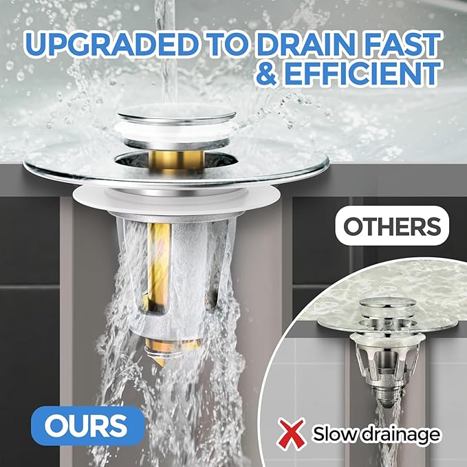 zaa Bathroom Sink Stopper - 2Pack Bathroom Sink Drain Strainer,Pop Up Bathroom Drain Stopper with Anti-Clogging Filter Basket,for 1.05~1.65 in U.S.Standard Basin Drain Holes,Silver
